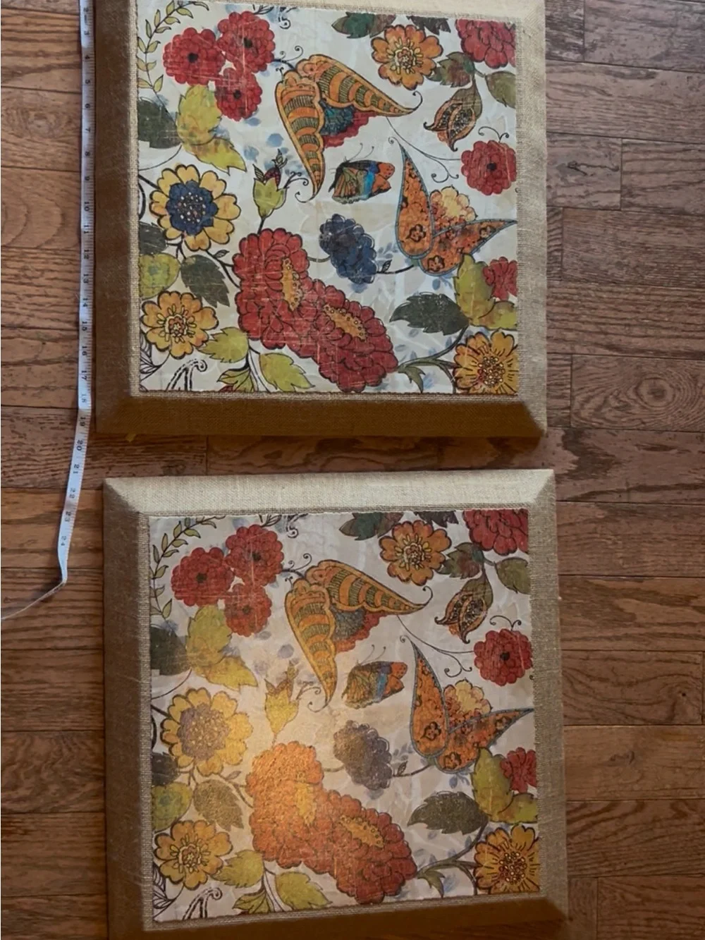 Sue Schlabach Floral Butterfly Canvas set 2Wall Art Pair in Red, Yellow & Orange